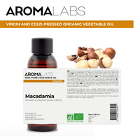 Aroma Labs ORGANIC - MACADAMIA Oil - 50mL - 100% Pure, Natural, Cold Pressed and AB Certified - AROMA LABS (French Brand)