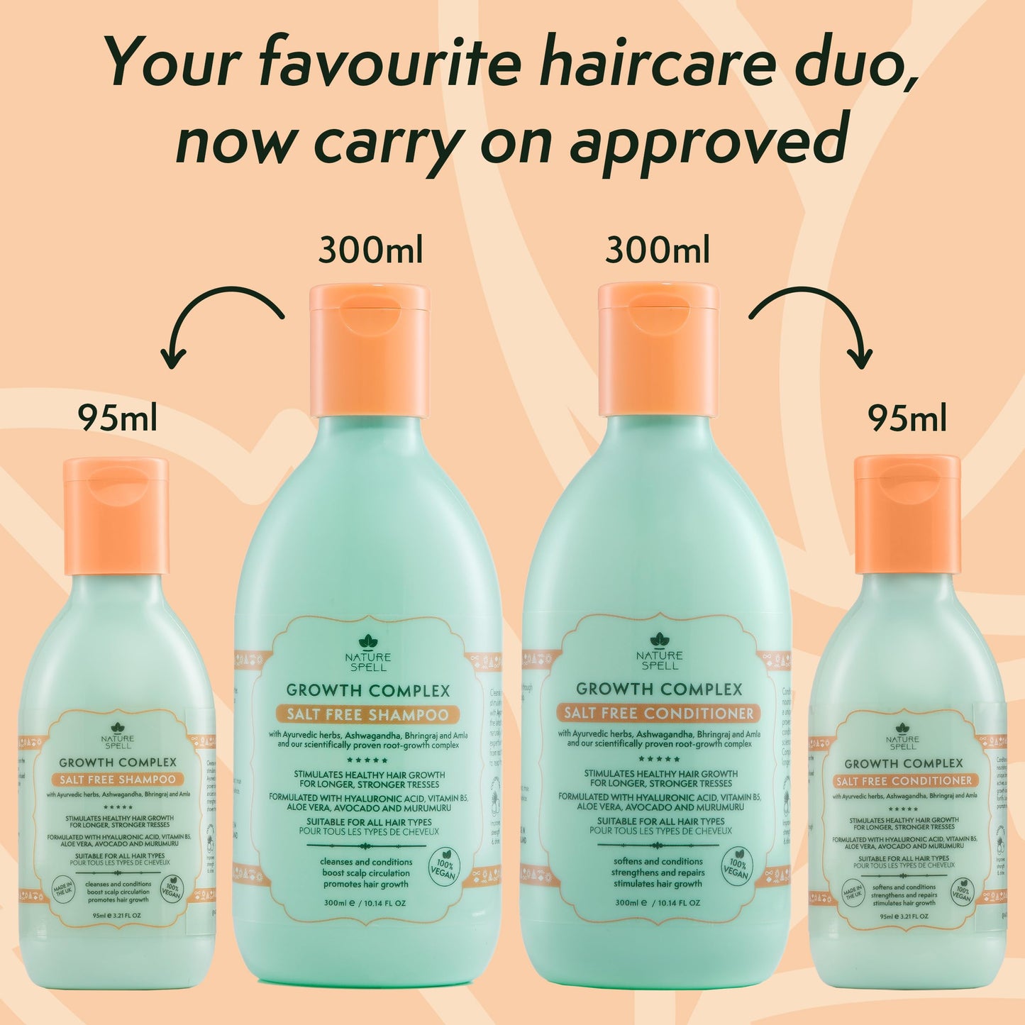 Nature Spell Hair Growth Travel Size Duo, Shampoo & Conditioner, 95ml Each