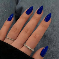 KQueenest 30 Pcs Royal Blue Press on Nails Short Almond, Short False Nails Almond, Glossy Solid Bright Blue Stiletto Fake Nails Set, Reusable Natural Gel Stick on Nail for Women Finger Daily Wear