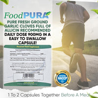 FoodPURA Pure Garlic Capsules Recommended Daily Strength 1000mg HACCP Certified, Manufactured in The UK by FoodPURA 1 Pack of 365 Capsules