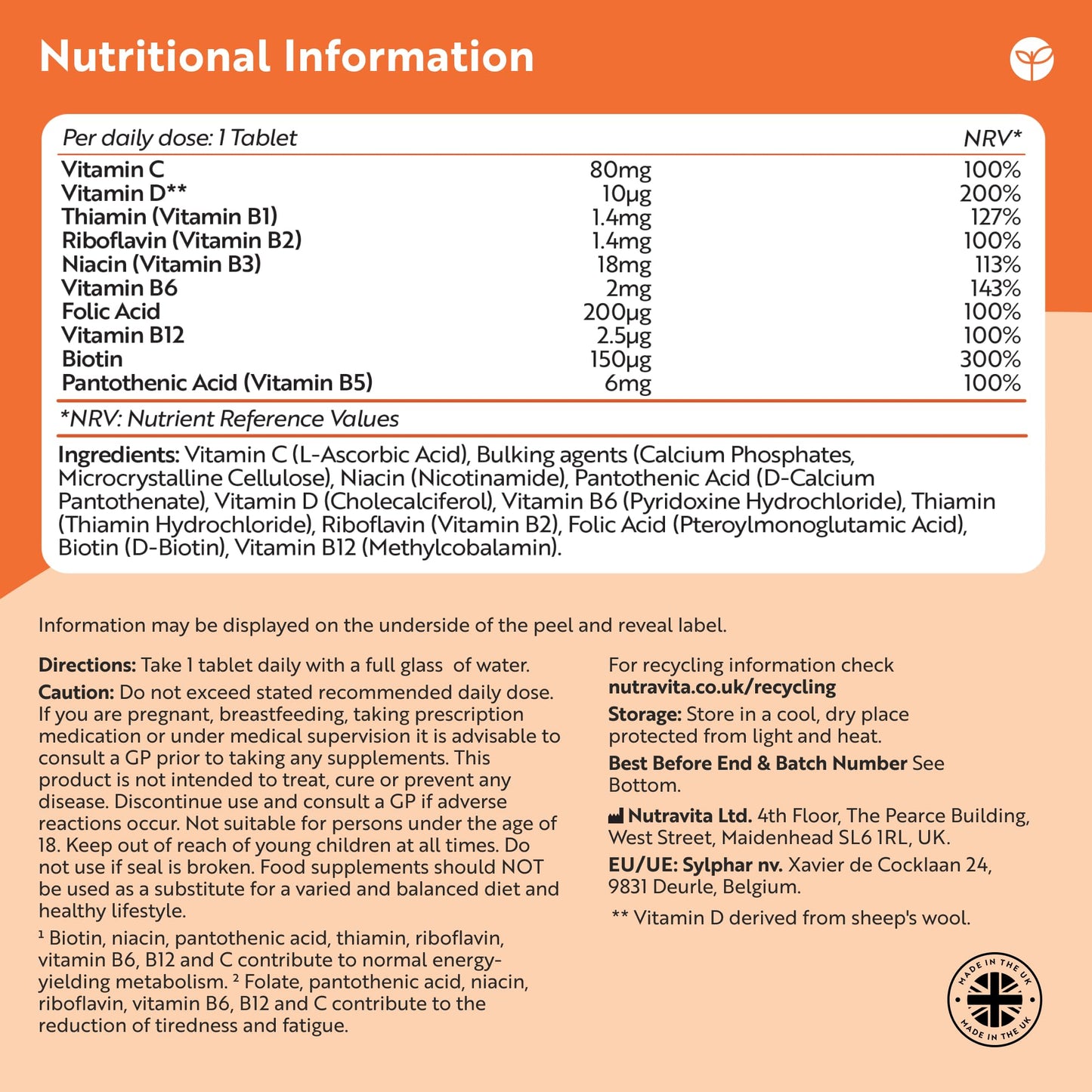 Nutravita Vitamin B Complex High Strength with Vitamin D + Vitamin C 500 Tablets for +1 Year of Supply, Energy-Yielding Metabolism - Reduction of Tiredness & Fatigue (EFSA) Made in the UK