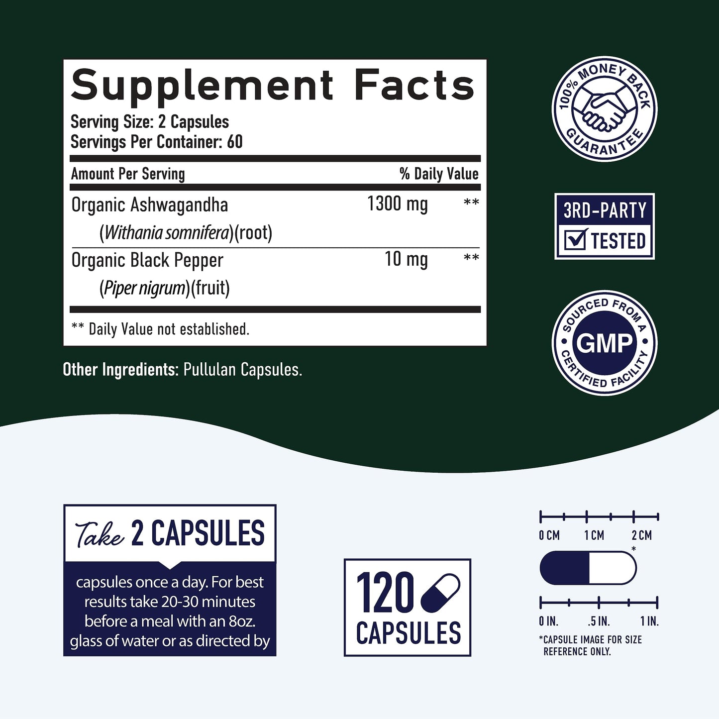 SMNutrition Ashwagandha 1300mg | Ashwagandha Root Powder & Black Pepper Extract | High Absorption Adaptogen for Stress Relief, Mood & Thyroid Support | Vegetarian, Gluten-Free | 120 Capsules, 2-Month Supply