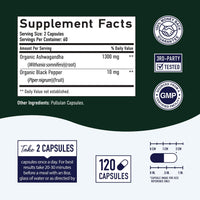 SMNutrition Ashwagandha 1300mg | Ashwagandha Root Powder & Black Pepper Extract | High Absorption Adaptogen for Stress Relief, Mood & Thyroid Support | Vegetarian, Gluten-Free | 120 Capsules, 2-Month Supply