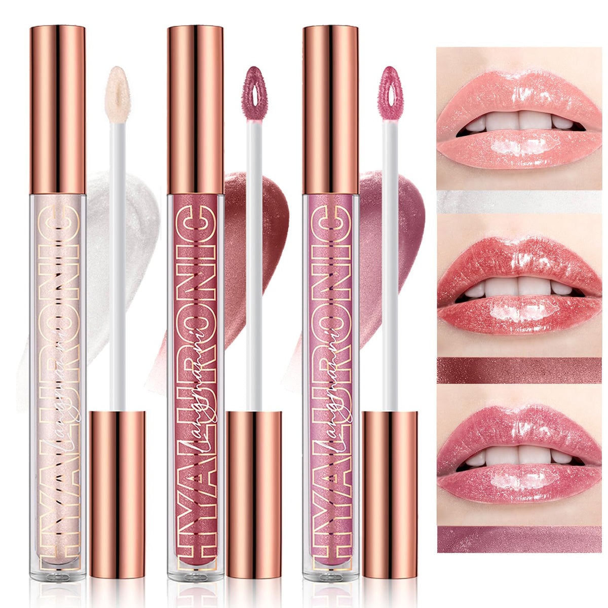 LANGMANNI 3Pcs Hyaluronic Acid Lip Gloss Set,Hydrate & High Shine Clear Looking Lips,Smooth Texture And Long Lasting Lip moisturizing,Brightening 0.1oz/pc (#1+#2+#3)