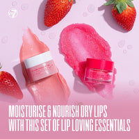 W7 Sweet Dreams Lip Scrub & Overnight Lip Mask Duo - 2 Piece Gift Set - Strawberry Flavour - Exfoliate, Condition, Soothe & Hydrate