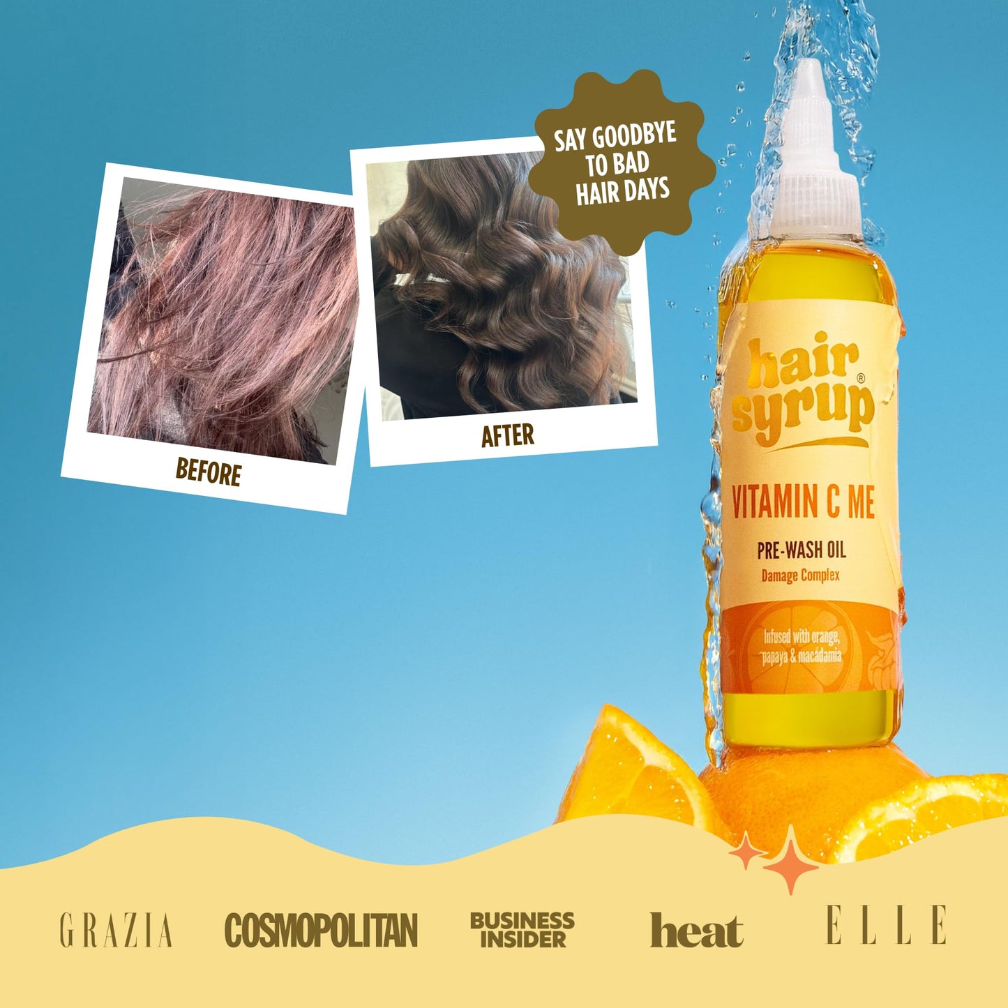 Hair Syrup | Vitamin C Me Pre-Wash Hair Oil | Revive Fragile, Delicate Strands | Strengthen Hair & Reduce Breakage | Made with Sweet Orange Oil, Papaya & Macadamia | Vegan | 100% Natural | 100ml