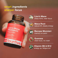 fourfive Lions Mane Mushroom Supplement (4000mg) Energy & Focus Blend, Support Brain Function, Focus & Energy - 60 Capsules