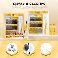 QUEWEL Lash-Cluster Kit 144Pcs D Curl Mixed 3 Styles Eyelashes-Individual Natural Look, Super Thin Band Cluster Lashes Kit for Beginner Easy to Apply at Home（Collection-style B-kit）