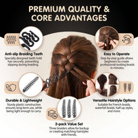 VASANA 3PCS Black Women Hair Braiding Tool Hair Styling Clip French Fishbone Braid Tool Hair Knitting Tool Hair Twist Styling Accessories