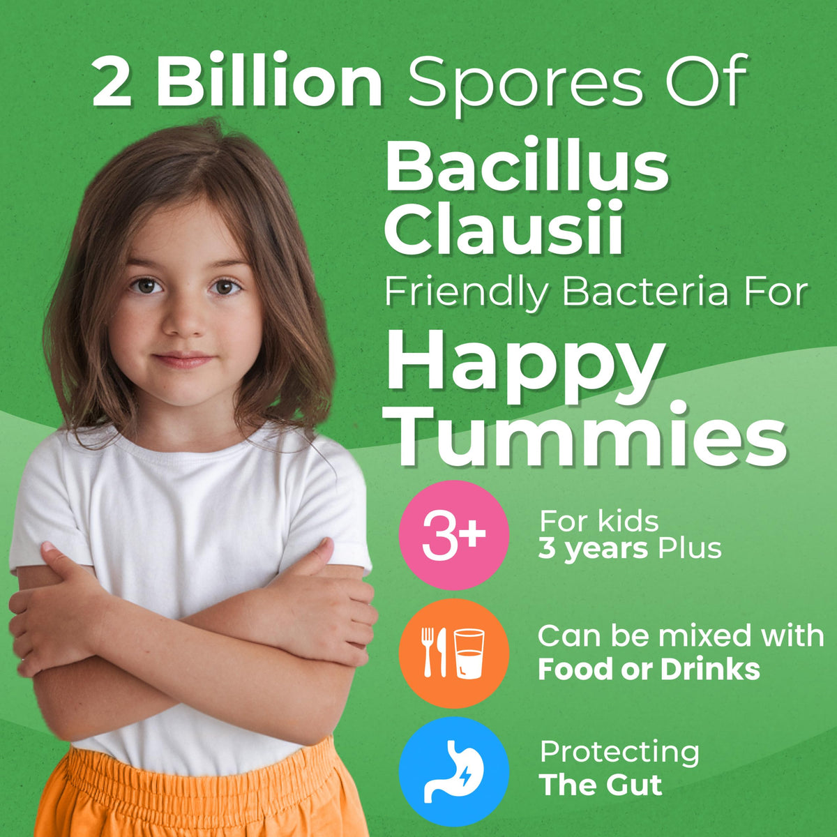 BIOGUT Biogut Happy Tummies | Kids Supplement Drink |Bacillus Clausii | Helps with Stomach Upset, Diarrhoea & Cramps | Mix with Food or Drinks for Fussy Eaters | 20 Ready-to-Drink Vials