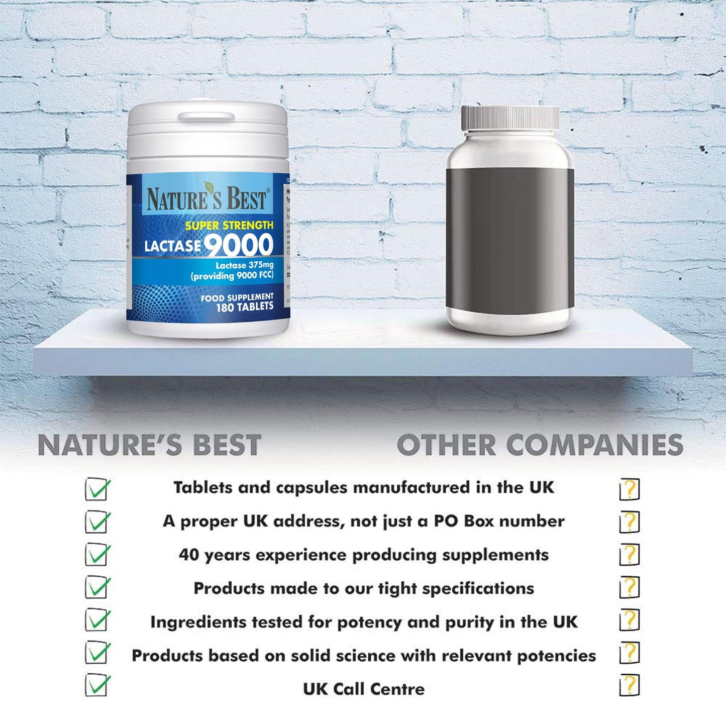 NATURE'S BEST Super Strength Lactase Tablets 9000 FCC Enzyme Units | Max Strength Digestive Enzyme | 60/180 Tablets | Helps Digest Lactose in Milk & Dairy | Support for Lactose Intolerance | UK Made (180 Tablets)