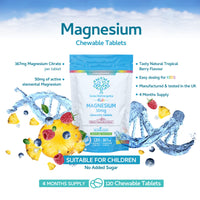 swiss bioenergetics Magnesium Chewable Tablets 50mg – Balanced Dosage for Children from 167mg of Magnesium Citrate – Easily absorbable & Highly bioavailable - Tropical Berry Flavour with no Added Sugar - Vegan & UK Made