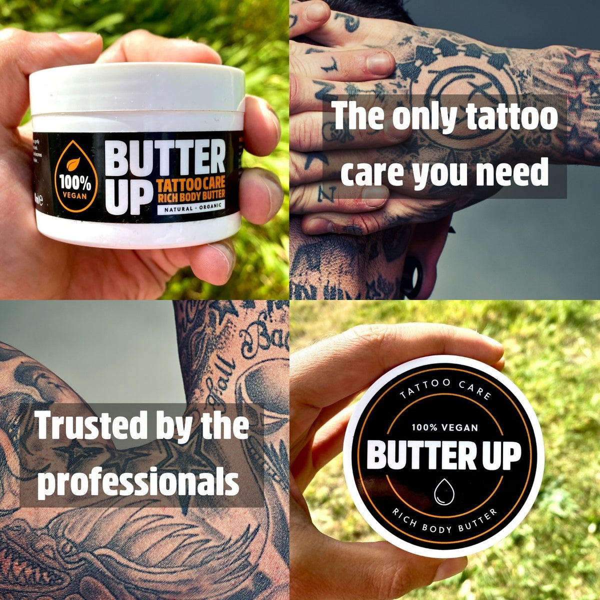 Butter Up Tattoo Aftercare - Heals & Brightens Tattoos, Natural, Organic, Cruelty Free, Rich Creamy Vegan Body Butter 100ml UK Made