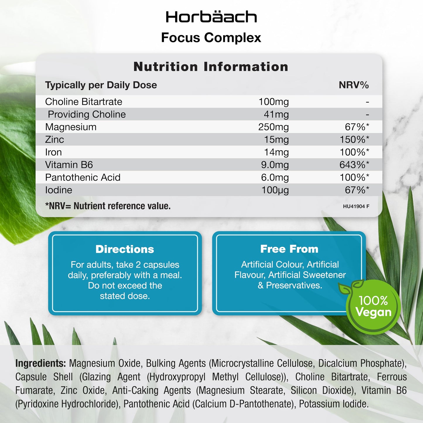 Horbäach Nootropic Brain Supplements | 180 Vegan Capsules | Cognitive Complex Enhancer for Energy, Focus & Mental Performance | by Horbaach