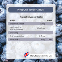 Healthspan Bilberry | 120 Tablets | Naturally Sourced | Vitamin B2 | Fresh Bilberries | Vegan