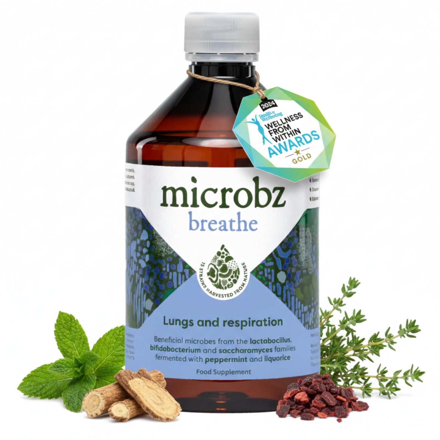 microbz MICROBZ Breathe Liquid Probiotics for Gut Health – Award-Winning Probiotic Supplement with 15 Strains & Fermented Herbs for Respiratory Health – Gluten Free & Vegan Probiotic Drink – 31 Servings