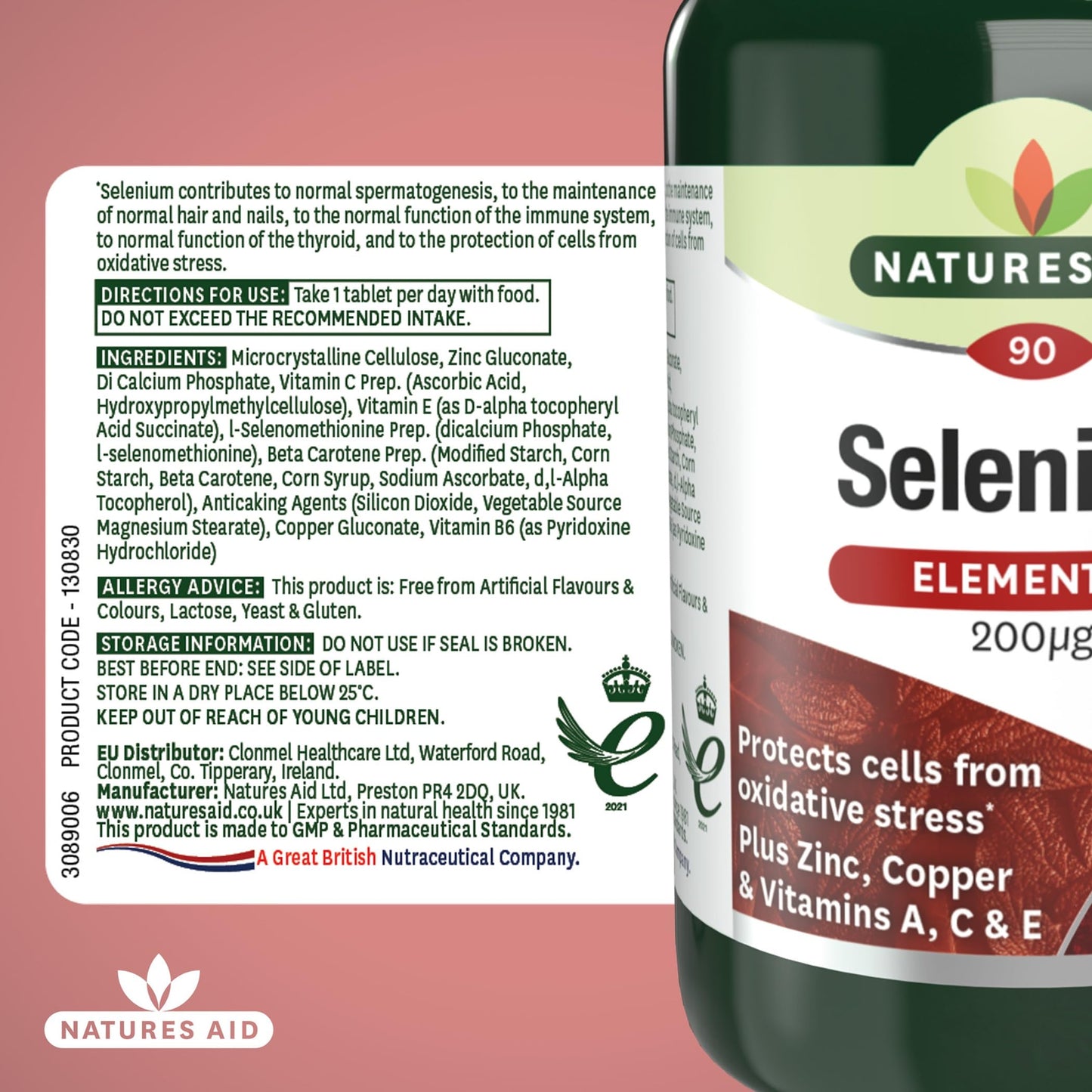 Natures Aid Selenium Tablets 200ug - High Potency Antioxidant Immune Support Supplement - Supports Thyroid Health Metabolism Wellness - Vegan Gluten-Free Non-GMO Natural Supplement - 90 Tablets