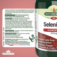 Natures Aid Selenium Tablets 200ug - High Potency Antioxidant Immune Support Supplement - Supports Thyroid Health Metabolism Wellness - Vegan Gluten-Free Non-GMO Natural Supplement - 90 Tablets