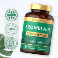 Bromelain High Strength 750mg | 1875 GDU | 90 Vegan Capsules | Digestive Enzyme Supplement | by Carlyle