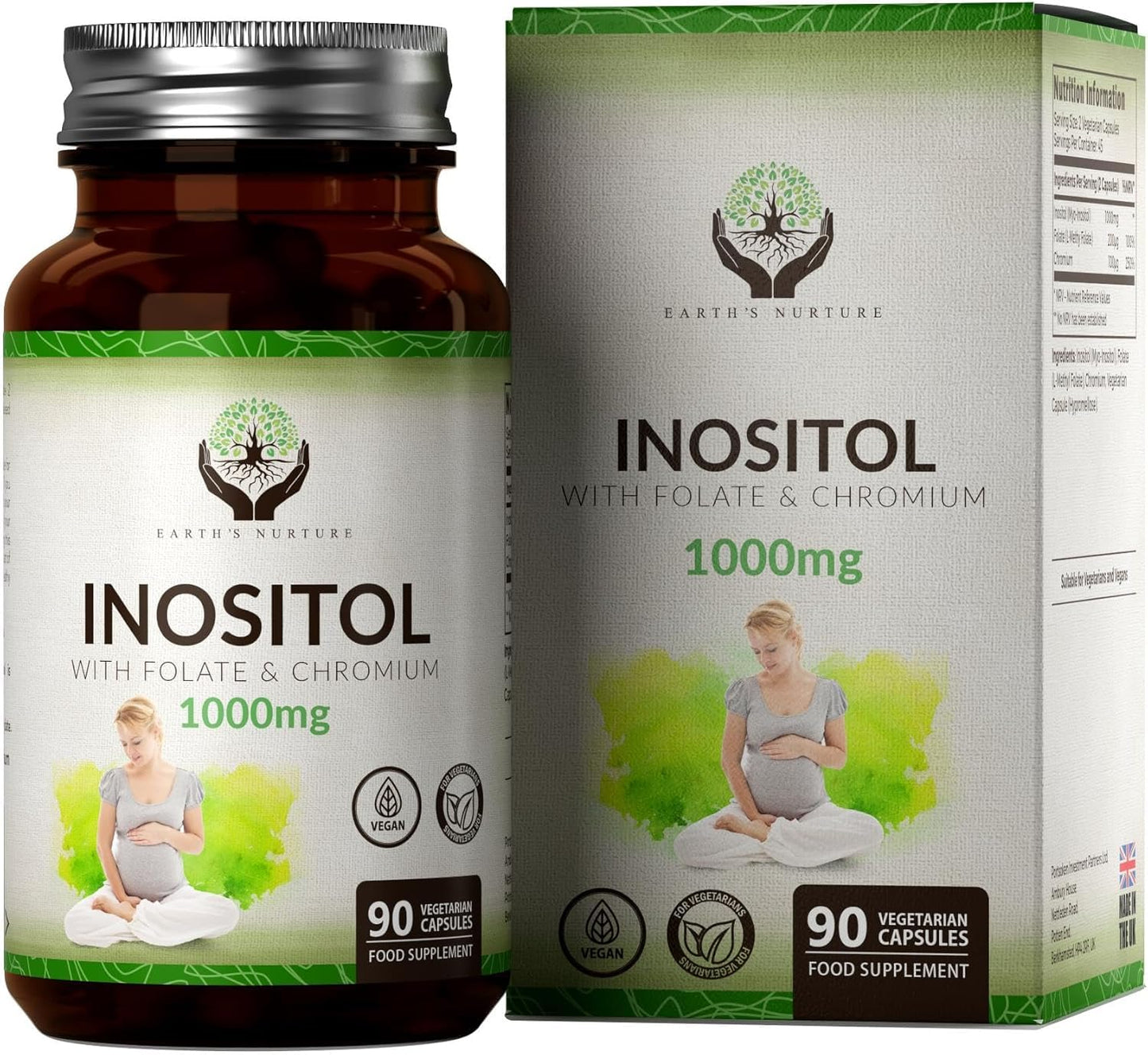 Earth's Nurture EN Myo-Inositol Chromium & Folate Blend | 1000mg Myo Inositol Per Serving | 90 Vegan Myoinositol Capsules | Inositol Supplement | Vitamins for Women | Non GMO & Allergen Free | Made in UK