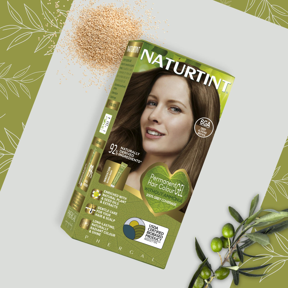 Naturtint Permanent Hair Colour Gel 6GA Deep Almond Brown, Plant Enriched, Biobased, Ammonia Free, Long Lasting Grey Coverage and Radiant Colour, Nourishment and Protection
