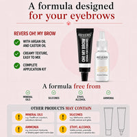 REVERS COSMETICS Eyebrow Dye Kit Dark Brown Ammonia Free, Brow Tint with Argan Oil and Castor Oil, Salon Quality, Natural Result, Lasts Up to 4 Weeks, Up to 15 Applications