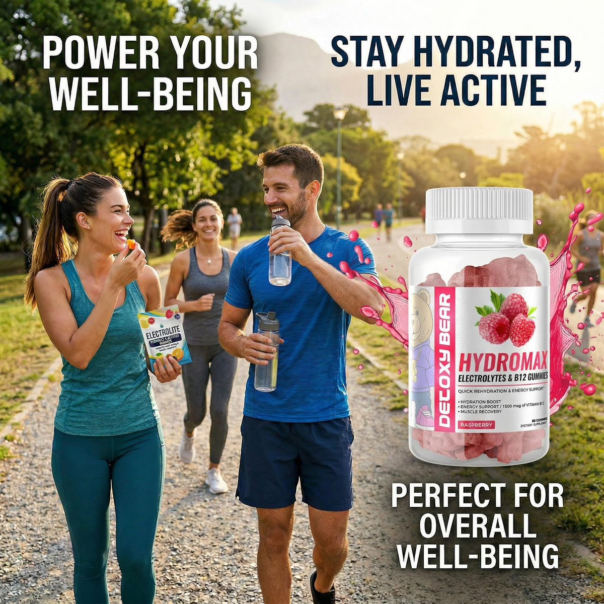 DETOXY BEAR LTD Hydromax Electrolytes Gummies - 60-Count Keto Electrolyte 2000mg and B12 Vitamin 1500mcg - Soft Chewable Gummies for Energy Support, Non GMO, Hydration Boost, Muscle Recovery