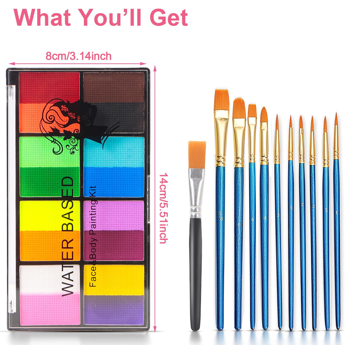 selutiya Selutiya Face Painting Kit 16 Colors Face Paint With 11Paint Brushes Safe and non-toxic Rainbow Face Paint Body Paint for Kids Adults Suitable for various festival makeup, party role play