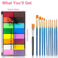 selutiya Selutiya Face Painting Kit 16 Colors Face Paint With 11Paint Brushes Safe and non-toxic Rainbow Face Paint Body Paint for Kids Adults Suitable for various festival makeup, party role play