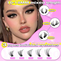 wiwoseo Individual Eyelashes Cluster Lashes Kit 60+80+100D 10-18MM