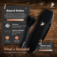 Red-Blooded Beard Roller 0.5mm – 540 Titanium Microneedle Derma Roller for Beard Growth & Hair Regrowth for Men – Microneedling Tool for Thicker, Fuller Beard & Skincare
