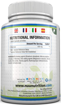 Nu U Nutrition D-Mannose Tablets 500mg - 120 Vegan Tablets - 4 Month Supply - High Strength D Mannose - Not Capsules or Powder - Made in The UK