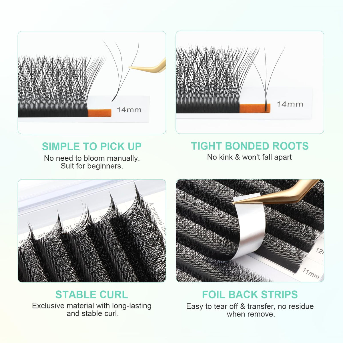 NAGARAKU Eyelash Extensions Cluster 3D Volume Lashes Hand Woven Long Stem 0.07mm D Curl 8-14mm Mix Matte Black Premade Fans 3 Tips False Eye Lash Extension
