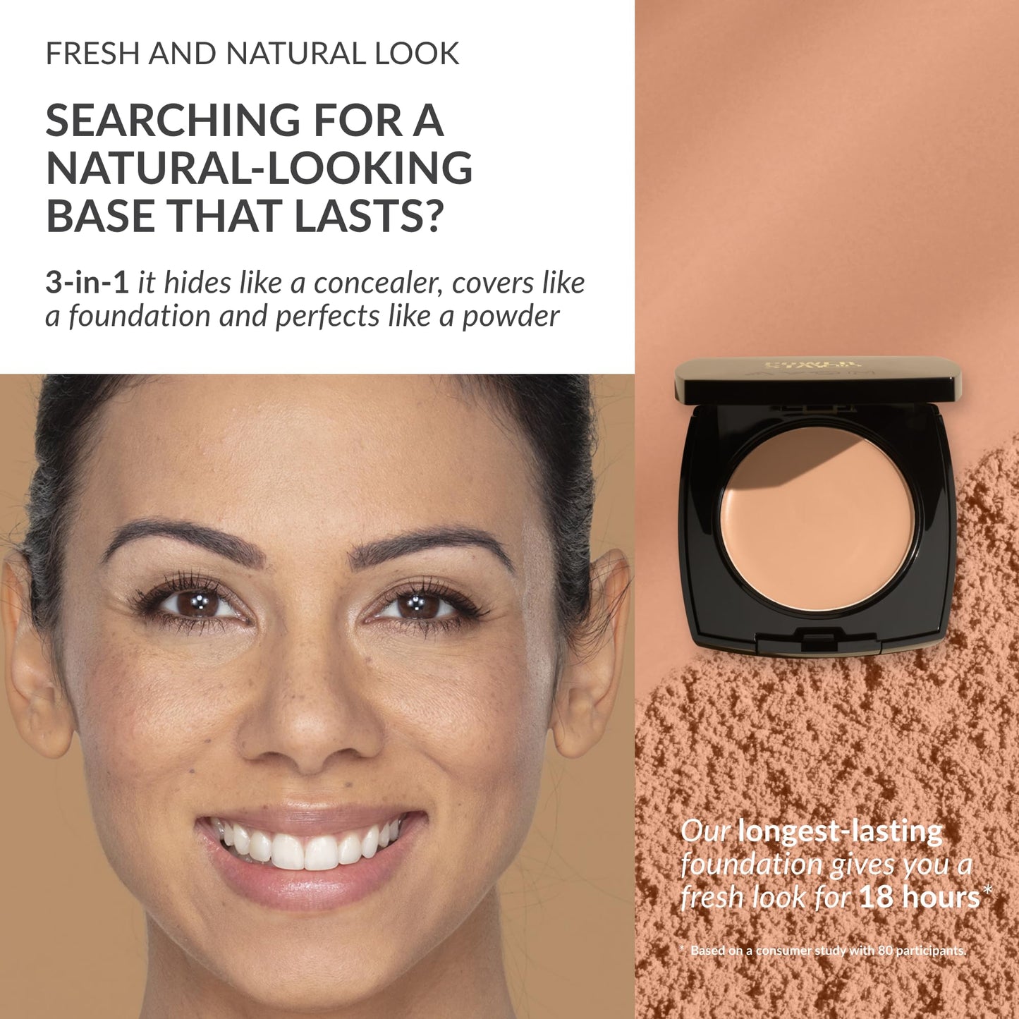 AVON Avon Cream To Powder 3-in-1 Foundation, Concealer and Powder, Long Lasting Foundation Compact, Natural Looking Base that Lasts, SPF 15, 310N, Medium Beige