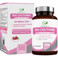 Probiotics for Women - 50 Billion CFU with Prebiotics and Cranberry – 120 Vegan Caps – Women’s Probiotic Supplement with Lactobacillus Reuteri and Acidophilus Probiotic, UK Made – Packaging May Vary
