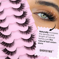 GVEFETIEE Natural Cat Eye False Lashes - Wispy 3D Strip Lashes