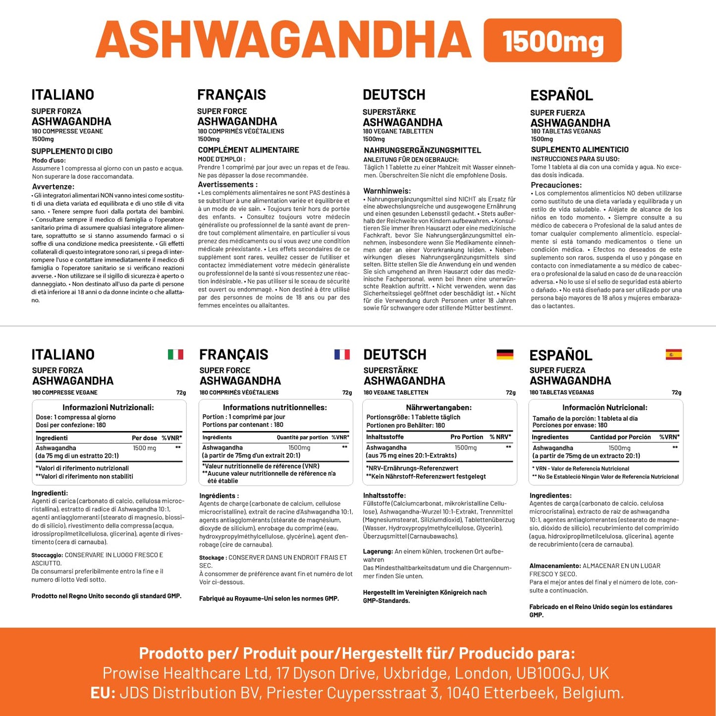 PH PROWISE Healthcare Ashwagandha 1500mg 180 Vegan Tablets | 6 Months’ Supply | Pure High Strength Ashwagandha Root Extract | Made in UK by Prowise Healthcare