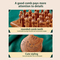 FTA&ATF Wooden massage comb, Sandalwood Massage Gua Sha Comb,wide teeth, smooth, A handheld massage comb in the shape of a kitten