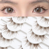 WUZIA 10 Pairs Brown Lashes Clear Band Manga Japanese Anime Cosplay Eyelashes Asian False Natural Look Like Individual Clusters (A02-Cat Eye 8-13mm)