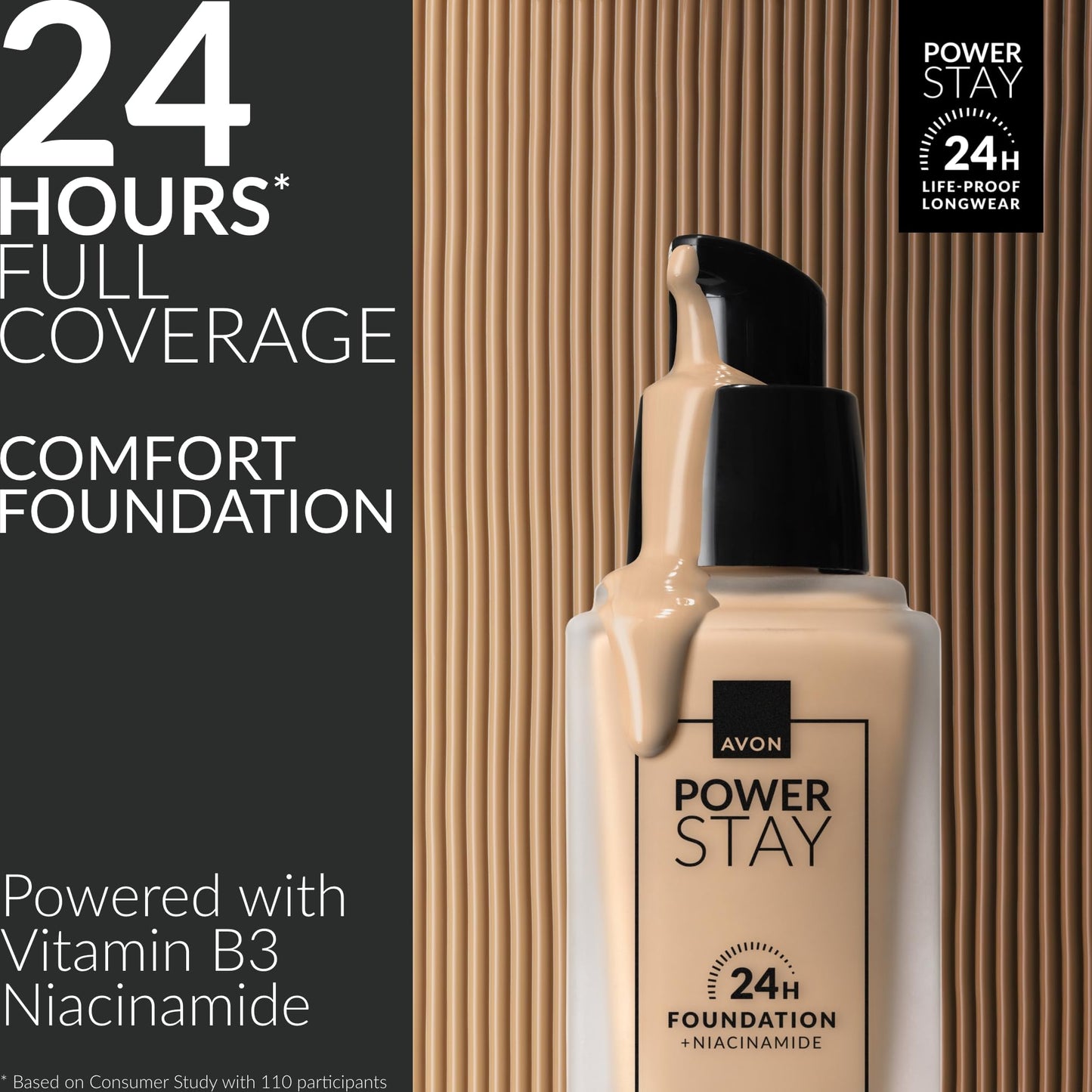 Avon Power Stay 24 Hour Longwear Foundation SPF10, Cream Beige 250N, Colour Lock Technology, Breathable, Natural-Looking Formula, 35 Shades, Cruelty Free