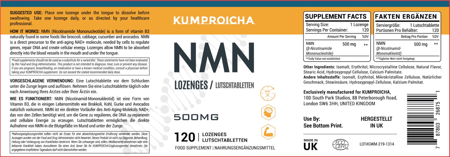 kumproicha NAD Sublingual Lozenges, Fast-Acting & High Absorption NAD+ Supplement, 120 Tablets, 120 Servings Per Bottle