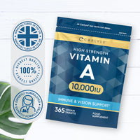 Vitamin A 10000 IU | 365 Tablets | Vitamin A as Retinol Acetate | High Strength | One Years Supply | Vegan and Vegatarian | by Carlyle