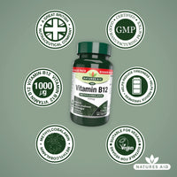 Natures Aid Vitamin B12, Methylcobalamin, One-A-Day, Cherry Flavour, 180 Tablets