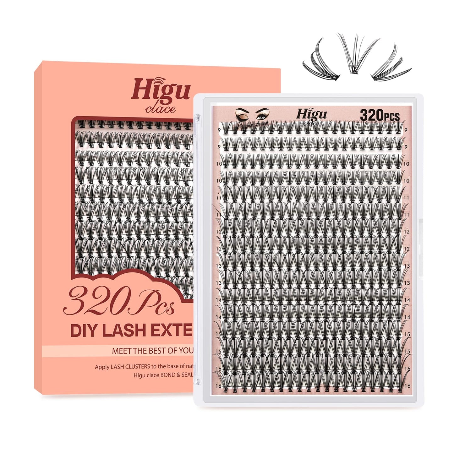 Higu clace Individual Lashes Cluster 320pcs, C curl Lash Clusters 20D DIY Individual Eyelashes 9-16mm Mixed,Wispy Lash Extension Clusters Reusable False Lashes Clusters(20D Ccurl 9-16mm)