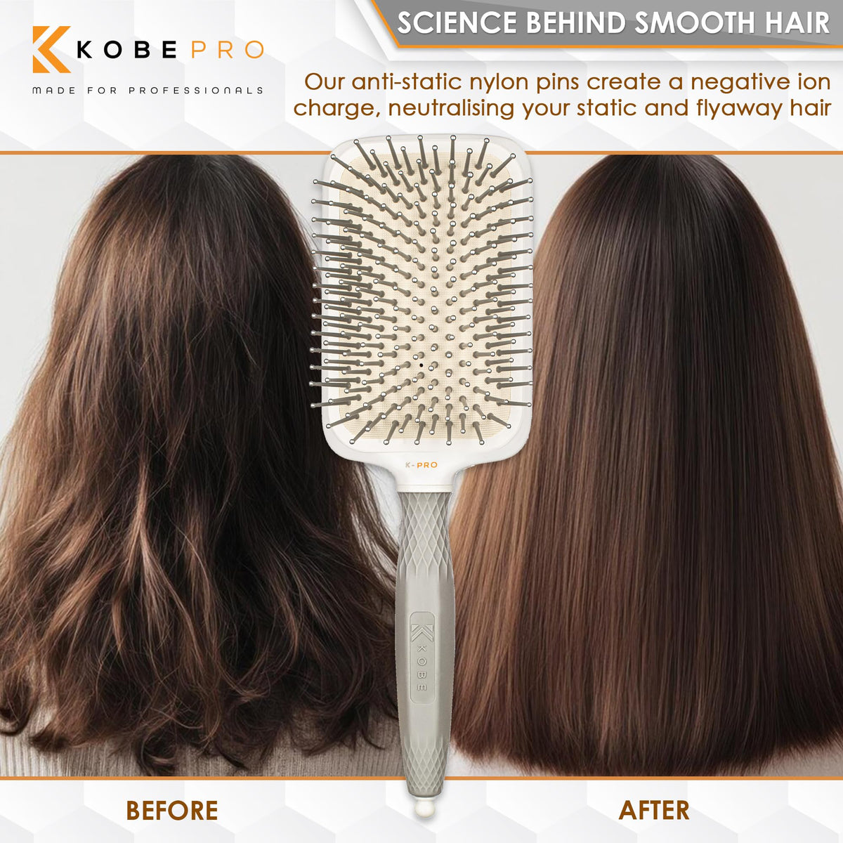 Kobe K-Pro Detangling Paddle Brush - Scalp Massager for Wet/Dry Hair - CushionFlex Technology - Pain-Free Knot Removal - Type 1-4 Hair & Extensions - Ideal for daily use