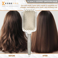 Kobe K-Pro Detangling Paddle Brush - Scalp Massager for Wet/Dry Hair - CushionFlex Technology - Pain-Free Knot Removal - Type 1-4 Hair & Extensions - Ideal for daily use