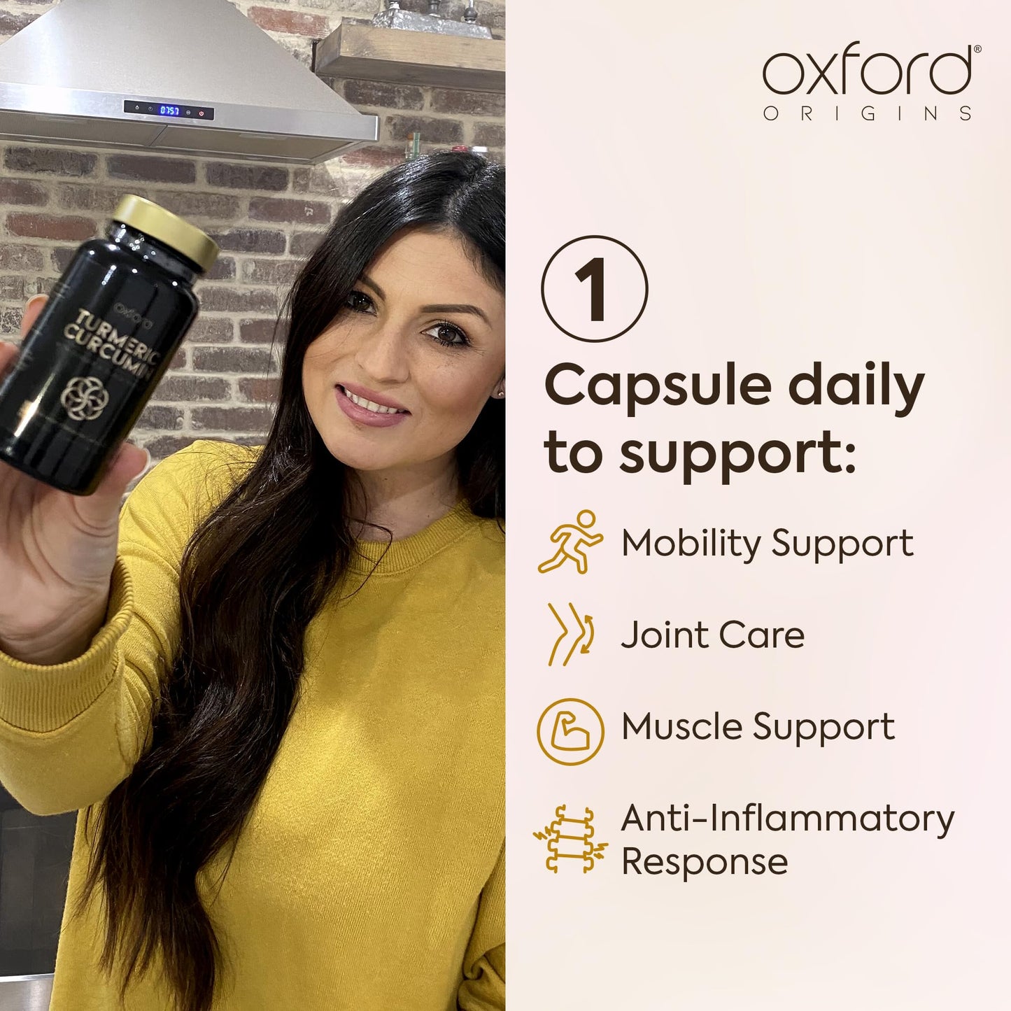 Oxford Origins Advanced Turmeric and Black Pepper Capsules Made in the UK | ONE per Day Turmeric Supplement with Ginger & Black Pepper | High Absorption Tumeric Supplement Joints Care (60 Count)