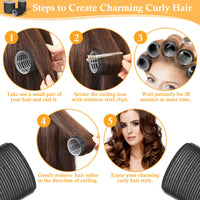 Thrilez 39PCS Hair Curlers Rollers with Clips Black Hair Roller with 3 Sizes 64mm 44mm 33mm, Jumbo Roller with 12PCS Duckbill Clips Hair Rollers for Long Medium Short Thick Fine Volume Bangs
