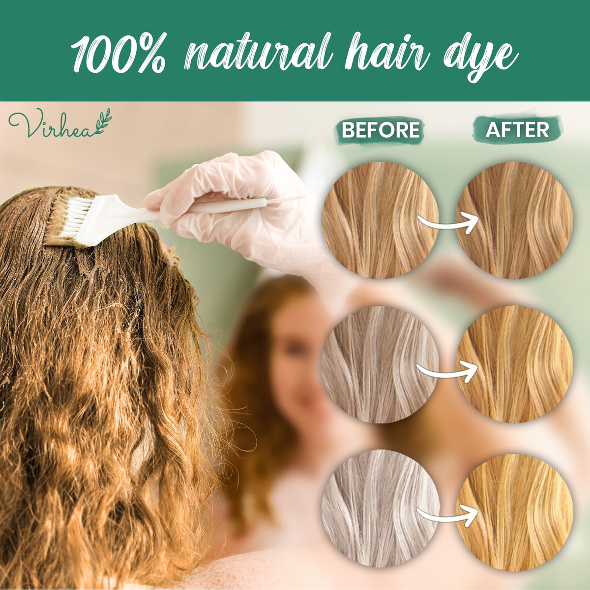 virhea VIRHEA® Blonde Henna Powder 100g - Organic Plant-Based Hair Dye for Natural Blond Colour - Chemical-Free Treatment for Grey Hair - Vegan Vegetable Hair Colour for Beautiful Blond Hair