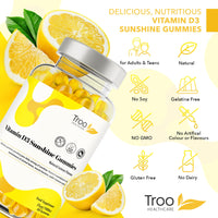 Troo Health Care Vitamin D3 Gummies (1000iu) - Natural Lemon Flavoured - 60 Count for Teens & Adults - 5 Month Supply - Non-GMO, Supports Immune Function, Bone & Teeth Health
